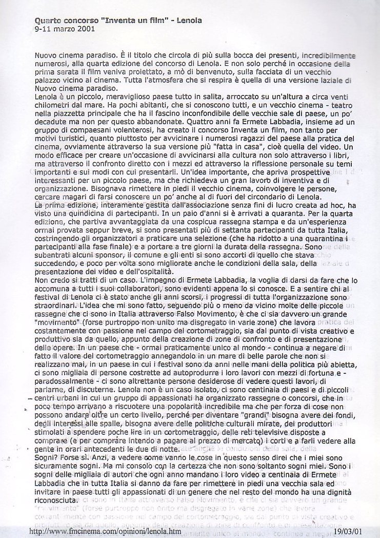 Inventa un Film 2001, Falso Movimento, Stefano Cravero